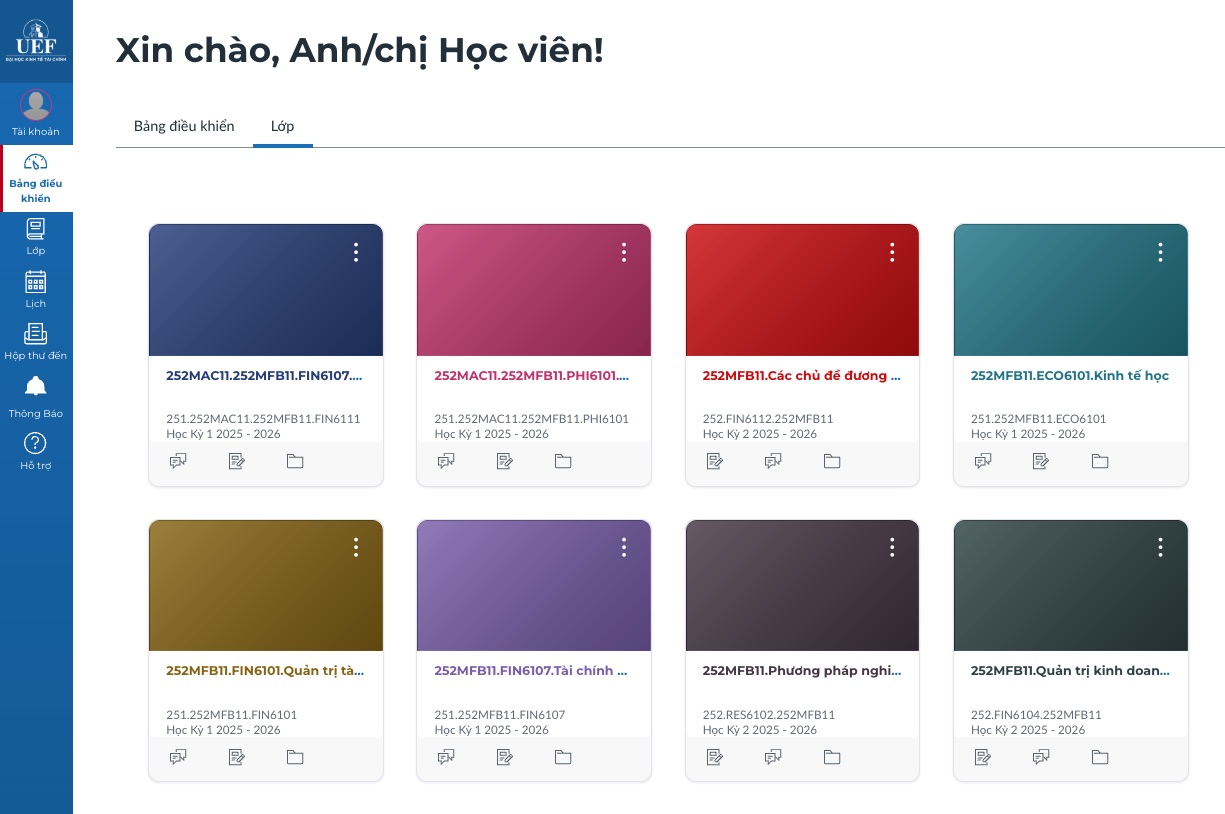 Tab Lớp trong LMS Sau đại học